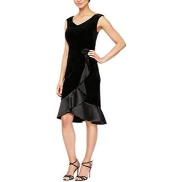 A.B.S. By Allen Schwartz Women's Black Velvet Wrap Dress Ruffled Hem Sz L 2564 - Picture 1 of 10